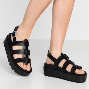 Platform strappy vegan leather sandals black